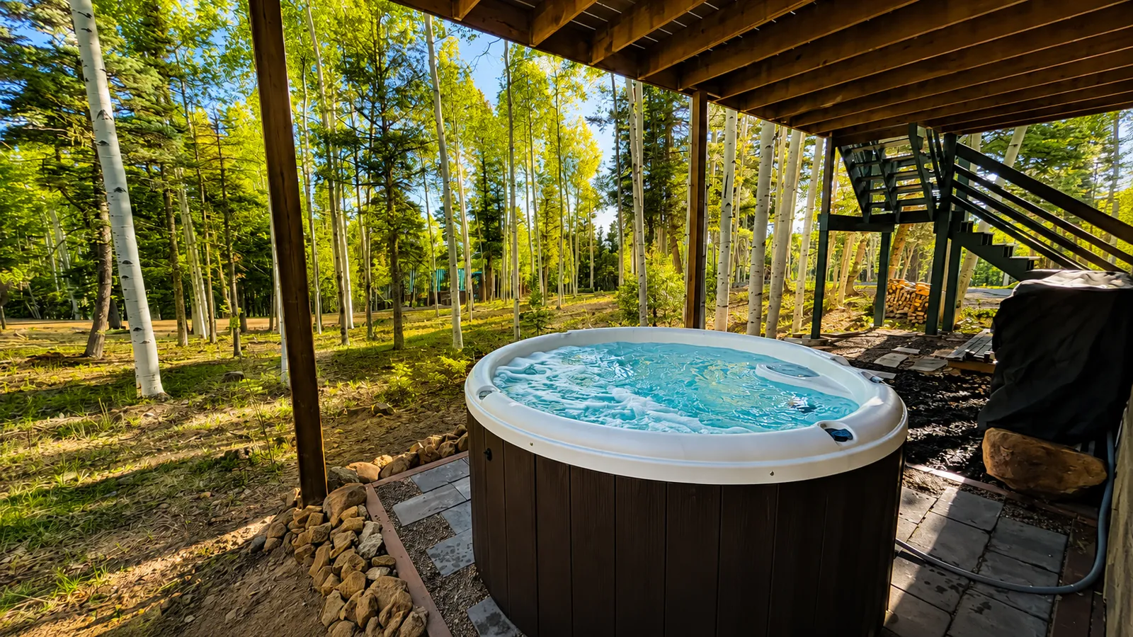 Private hot tub under the deck